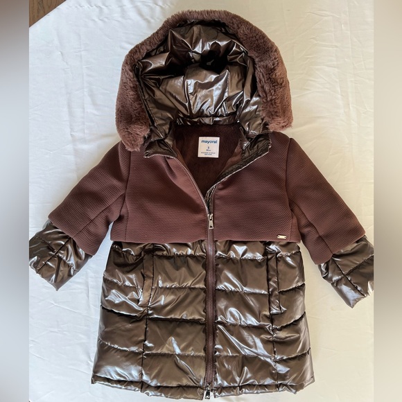 Mayoral Other - Mayoral Brown Quilted & Textured Hooded Puffer Coat 2T